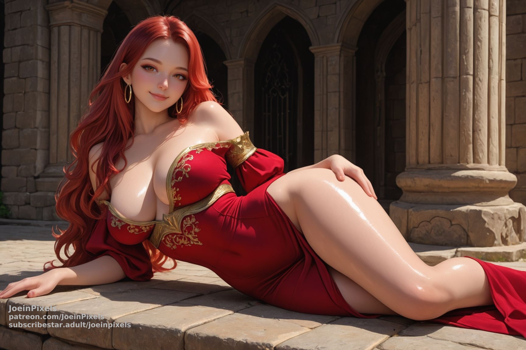 Lady in Red AI Art | Elegant Original Character Fantasy Collection